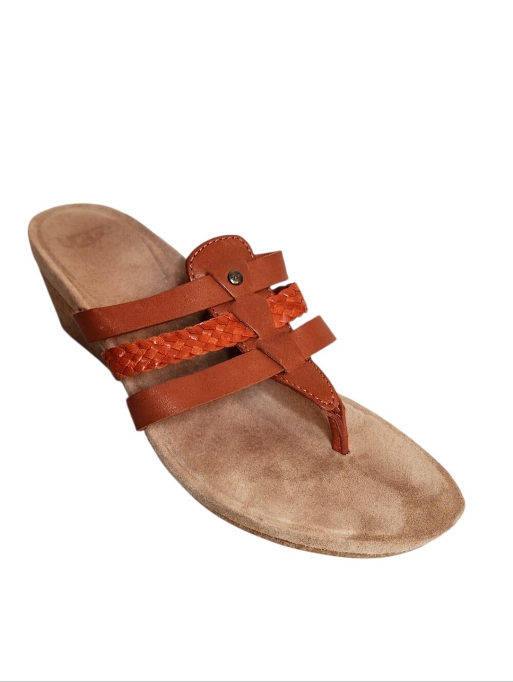 Ugg Maddie Cork Wedge Heel Orange Leather Sandals Size 7.5